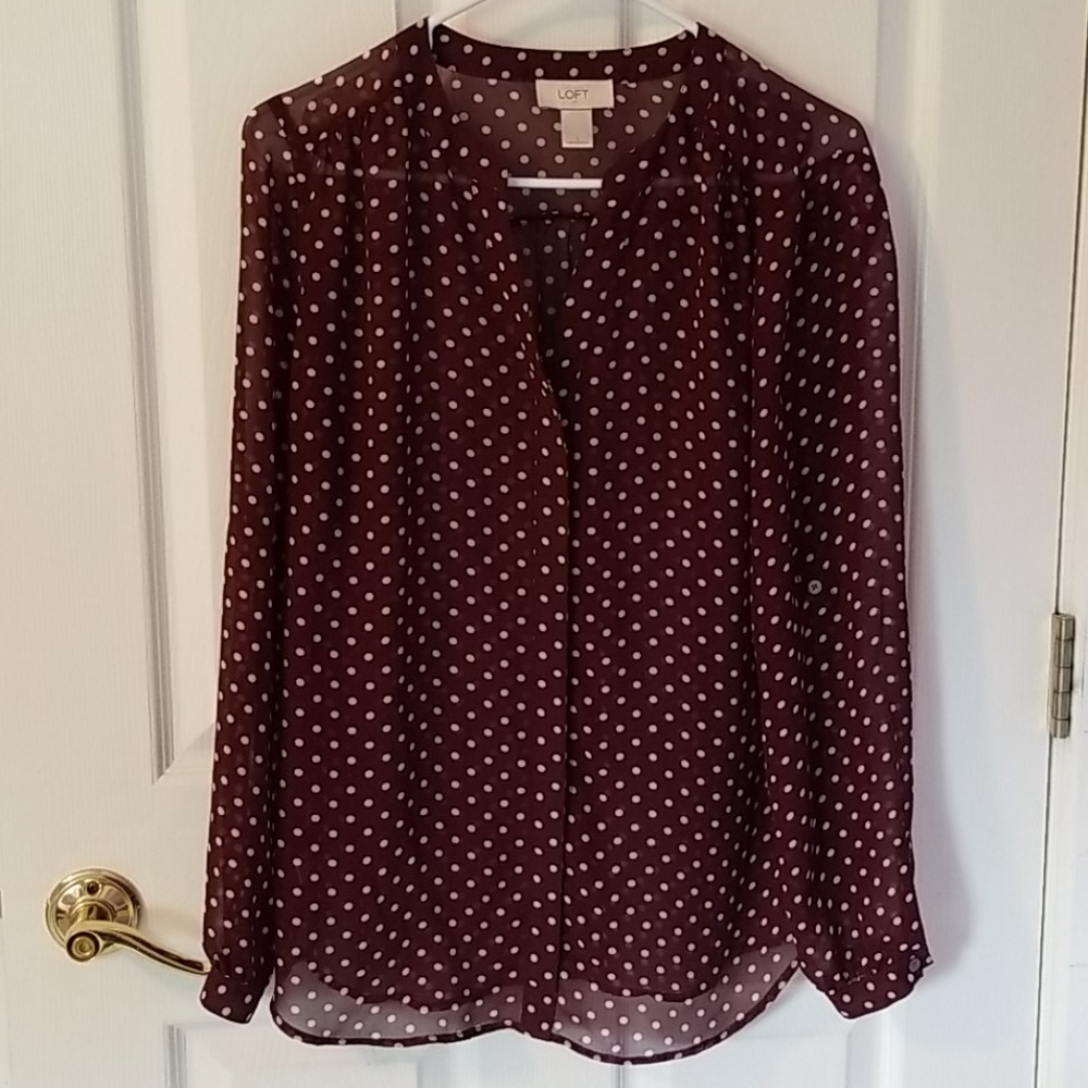 LOFT brown polka dot blouse